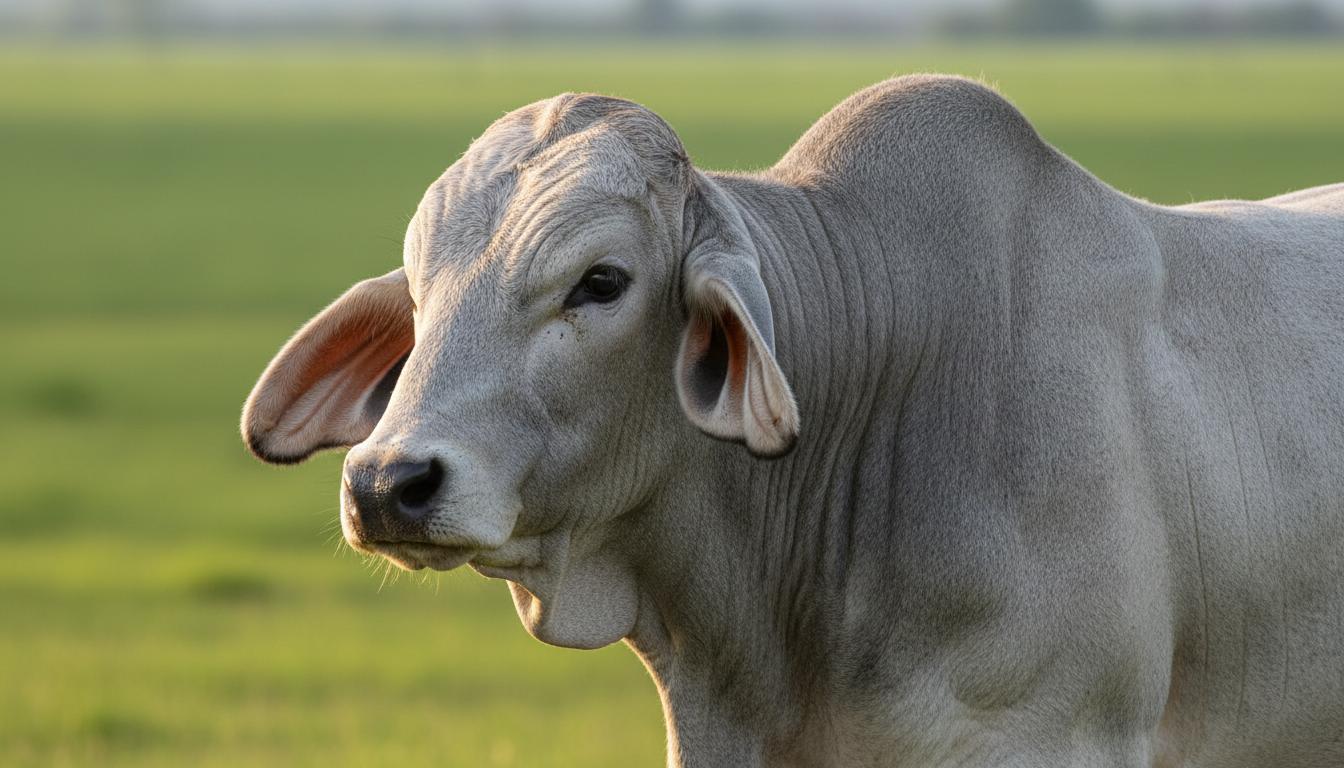 Champion Brahman bull showing physical characteristics